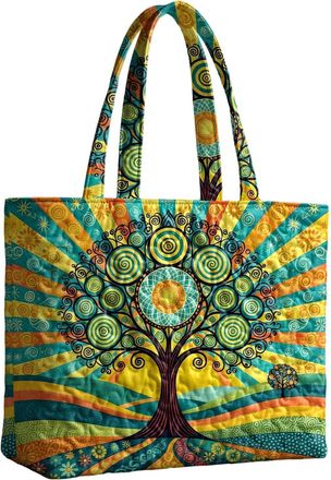Generic Large Quilted Tote Bag | Oil Painting | Vintage Expandable Work Reusable Bookish Shoulder Tote Handbag | for Q Abstract Tree