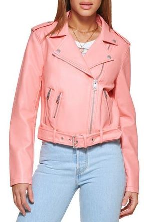 Levi's Faux Leather Fashion Belted Moto Jacket in Toasted Coral at Nordstrom Rack, Size Large