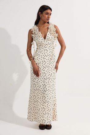 Karen Millen Womens Petite Applique Spot Printed Halter Neck Woven Maxi Dress - Monochrome Multi Viscose - Size 8 UK