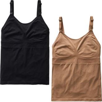 Ingrid & Isabel Seamless Nursing + Pumping Cami 2-Pack Bundle in Black/taupe at Nordstrom, Size X-Large