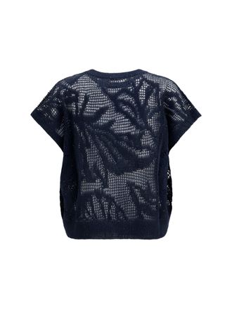 Brunello Cucinelli Womens Dazzling Water Lillies T-Shirt Abisso Linen; Cotton T-Shirts And Polos