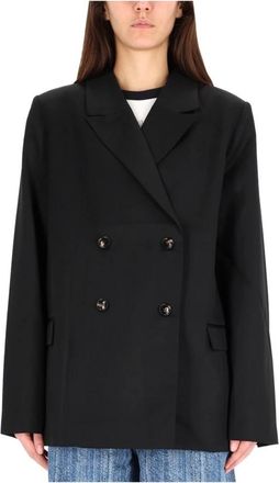 Ganni Double-Breasted Oversized Blazer - Dames - Blazers - Zwart - S - Wol - Jassen