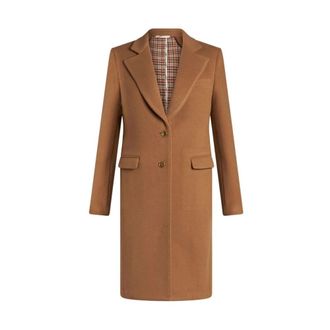 Etro Single-Breasted Coats, female, Brown, S, Brown Wool Blend Coat with Peak Lapels