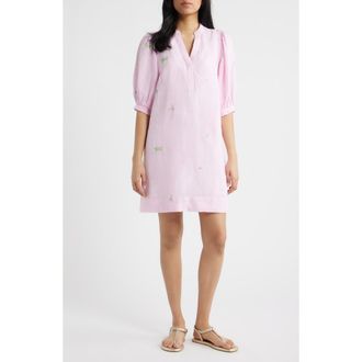 Lilly Pulitzer Mialeigh Embroidered Linen Shift Dress in Pink Derby Ditsy at Nordstrom, Size 10