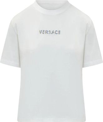 Versace T-shirt met geborduurd logo - Dames - T-shirts - Wit - S - Katoen - Tops