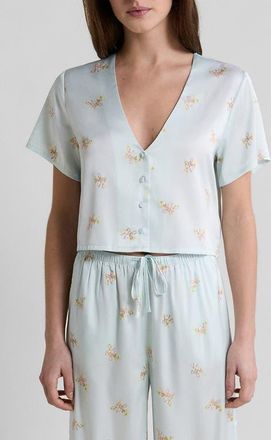 Etam Solia Floral Short Sleeve Pajama Top in Printed Green Blue at Nordstrom, Size X-Large