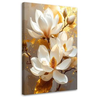 Feeby Cuadro Sobre Lienzo Magnolias Blancas Con Reflejos Dorados Sobre Un Fondo C&aacute;lido 80x120