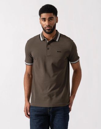 HUGO BOSS Mens BOSS Green Mens Paddy Cotton-Piqu&eacute; Polo Shirt with Contrast Logo - Open Beige 297 - Brown - Size: 38