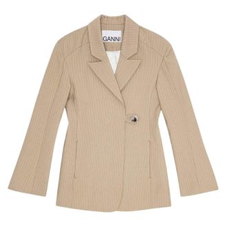Ganni Blazers, female, Beige, Size: M Melange Stripe Blazer Jacket