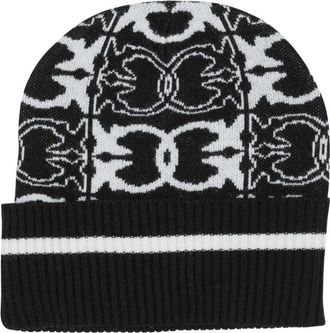 Pinko Gebreide muts met geometrisch patroon - Dames - Hoeden - Zwart - ONE Size - Katoen - Accessoires