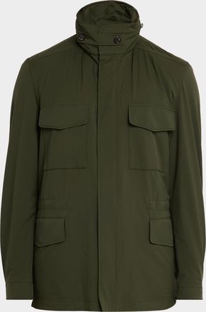 Loro Piana Mens Traveller Storm System Microfiber Field Jacket with Hood