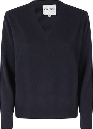 Kujten Lita Blue Long-Sleeve V-Neck Cashmere Sweater