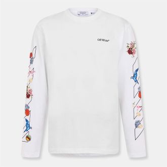 Off-white Mens Off White Crew Neck Long Sleeve Jersey T-Shirt in White-Black - Size X-Small