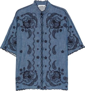 Zimmermann Aster Scalloped Blouse - Dames - Spijkeroverhemden - Blauw - S - Katoen - Overhemden
