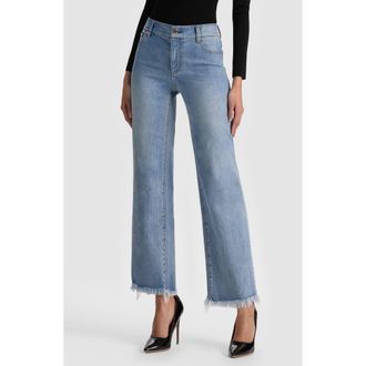 Alice & Olivia Fierce Raw Hem Slim Straight Leg Jeans in Erika Wash at Nordstrom, Size 26