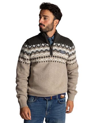 N-Z-A- NEW ZEALAND AUCKLAND NZA trui beige half zip gebreid