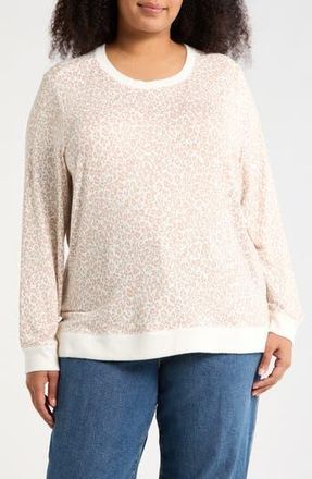Lucky Brand Crewneck Pullover in Cream/Taupe/Pink Multi at Nordstrom Rack, Size 2X