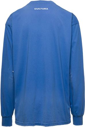 Cultura Mens Blue Crewneck Sweatshirt With Contrasting Print Jersey Sweatshirts Sweater
