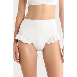 Hutch Ruffle High Waist Bikini Bottoms in Ivory Solid at Nordstrom, Size Medium