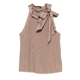 D.exterior Blouses, female, Beige, Size: S Sequin-Embellished Bow-Tie Top