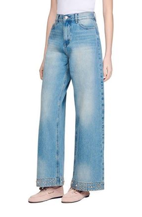 Sandro Rhinestone straight-leg jeans in Blue Jean at Nordstrom, Size 40 Eu
