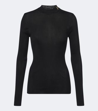 Saint Laurent Cassandre ribbed-knit silk top