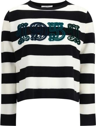 Max Mara Gestreepte Wollen Trui met Borduursel - Dames - Longsleeves - Veelkleurig - M - Wol - Tops
