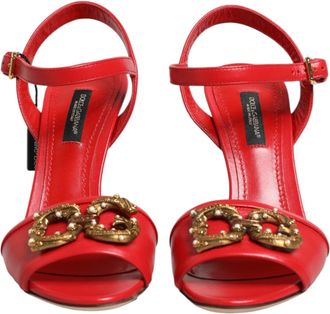 Dolce & Gabbana Red Leather DG AMORE Heels Sandals Womens Shoes