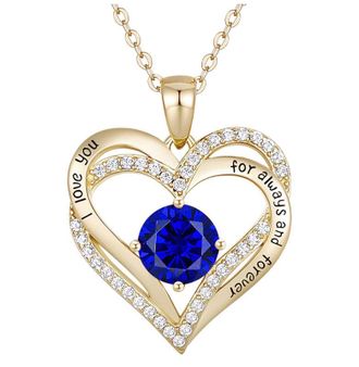 Rachel Glauber 14K Gold Plated Heart I Love You Pendant with Colored Cubic Zirconia