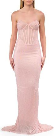 La Femme Corset Style Prom Dress with Rhinestone Fabric in Blush at Nordstrom, Size 10