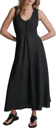 DKNY Dkny V-Neck Fray Seam Linen Dress