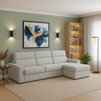 Dmora Dmora - Sof&aacute; Fijo Con Pen&iacute;nsula Vigonovo, Sof&aacute; Esquinero Para Sal&oacute;n, Acolchado, Desenfundable, Calidad 100% Made In Italy, 280x160 H100 Cm, Gris Claro