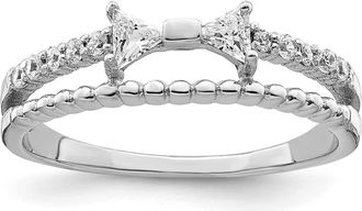 Diamond2Deal Sterling Silver Rhodium-plated Polished Double Cubic Zirconia Bow Ring