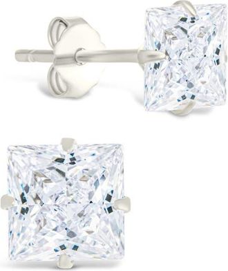 Sterling Forever Princess Cut Cubic Zirconia Stud Earrings in Silver at Nordstrom