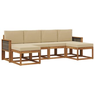 vidaXL Conjunto De Sof&aacute;s De Exterior 6 Pcs Natural Y Beige Poli&eacute;ster Vidaxl
