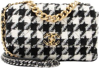 Chanel Black Tweed Houndstooth 19 Large Flap Shoulder Bag (Authentic Pre- Loved)