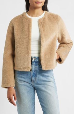BCBGeneration Faux Shearling Crop Jacket in Camel at Nordstrom, Size X-Large