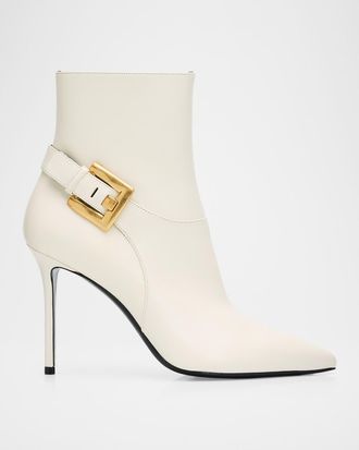 Balmain 85mm Buckle Leather Ankle Booties