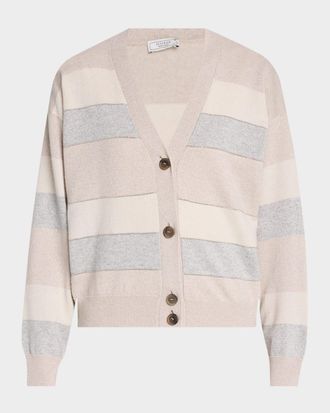 PESERICO Chain-Trim Stripe Knit Cardigan