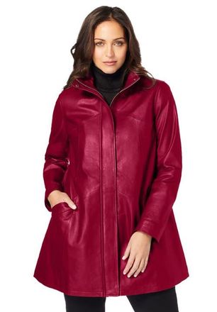 Jessica London A-Line Zip Front Leather Jacket in Rich Burgundy at Nordstrom, Size 26