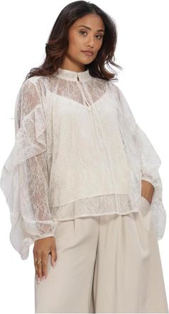 Second Female Sybell Lace Blouse - Dames - Blouses - Beige - S - Polyester - Overhemden