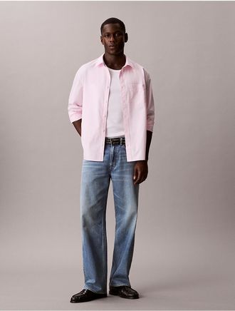 Calvin Klein Jeans Calvin Klein Mens Washed Poplin Relaxed Button-Down Shirt - Pink - XL