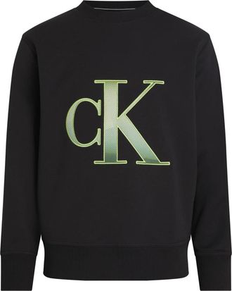 Calvin Klein Zwarte Trui met Print - Heren - Ronde hals truien - Zwart - XL - Polyester - Truien & Vesten