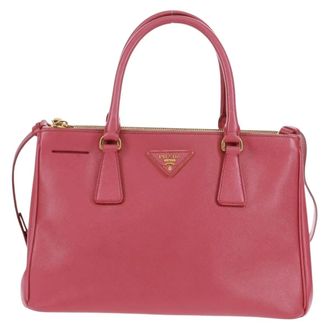 Prada Double Zip Lux Tote Saffiano Leather Pink Leather Handbag (Pre-Owned)