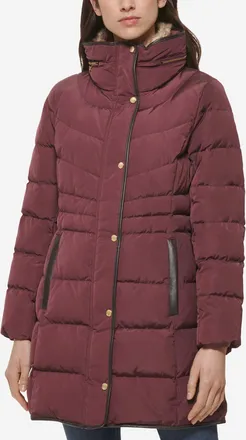 Cole Haan Womens Hidden Hood Puffer Coat - Red Size Medium