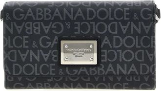 Dolce & Gabbana Tassen, Heren, Zwart, ONE Size, Katoen, Crossbodytas van gecoat jacquard