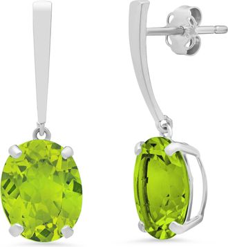 MAX + STONE 14k White Gold Solitaire Oval-Cut Gemstone Drop Earrings (10x8mm)