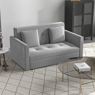 HOMCOM Convertible 2 Seater Sofa Bed with 2 Cushions Storage for Living Room in Grey