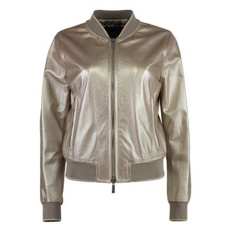 Moorer Metallic Leren Jas met Ritszakken - Dames - Leren en Su&egrave;de Jassen - Bruin - S - Jassen