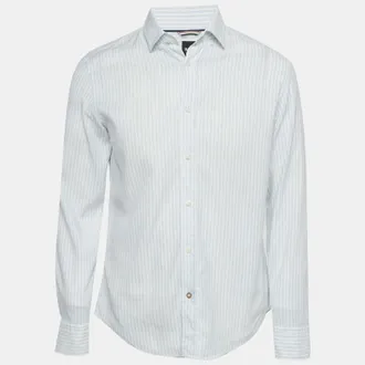 HUGO BOSS Boss By Hugo Boss White/blue Cotton Blend Striped Casual Fit Shirt